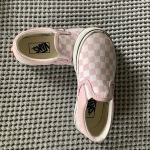 Pink and white checkered slip on Vans